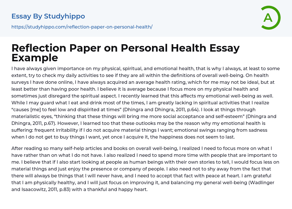 essay about personal health