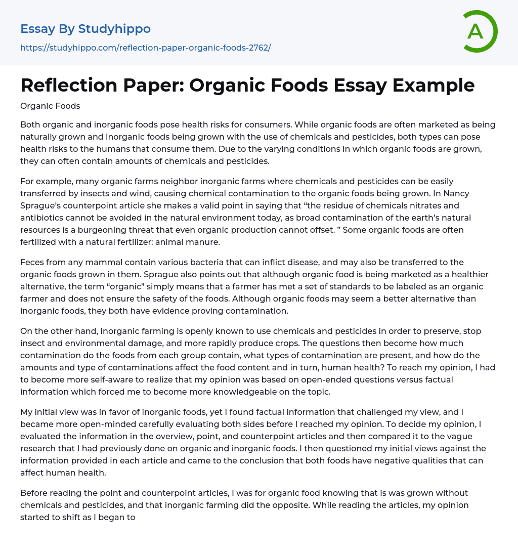 Reflection Paper: Organic Foods Essay Example