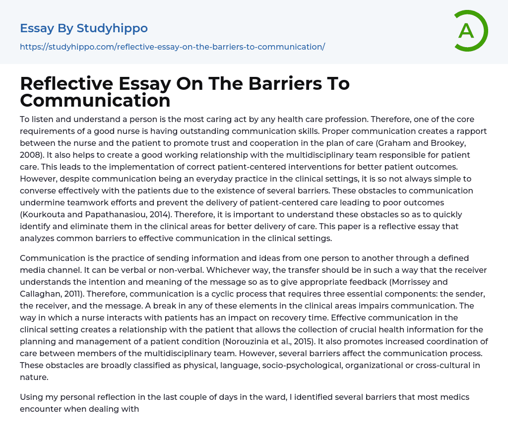Reflective Essay On The Barriers To Communication