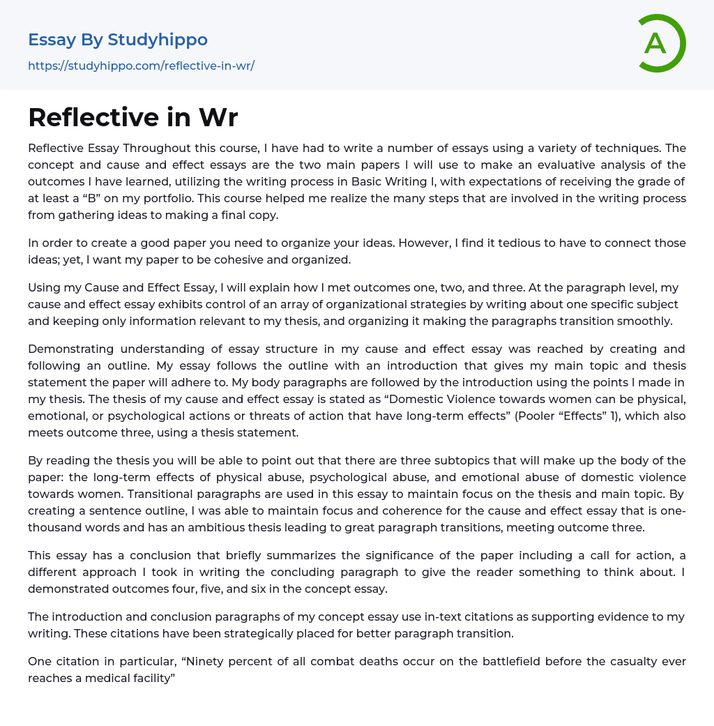 Reflective in Wr Essay Example