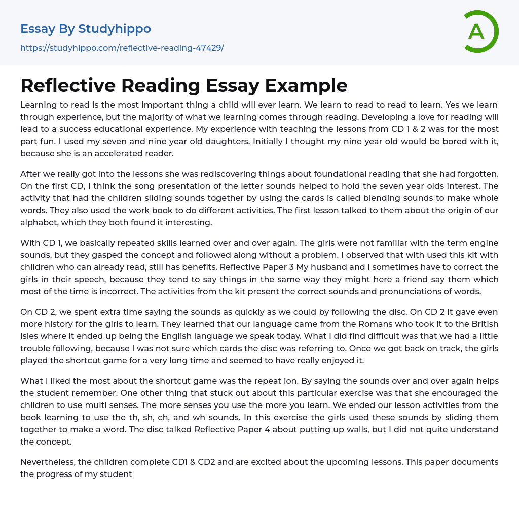 Reflective Reading Essay Example
