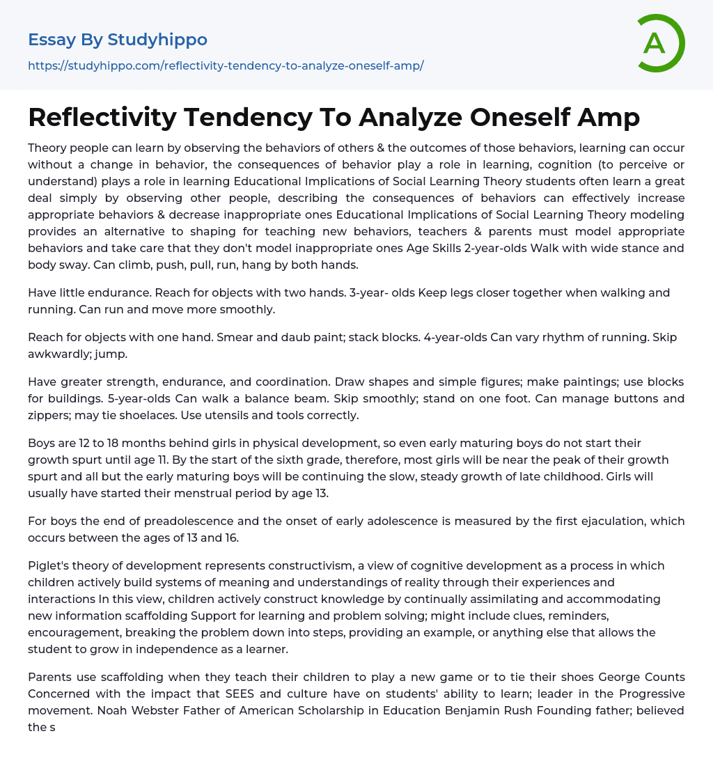 Reflectivity Tendency To Analyze Oneself Amp Essay Example