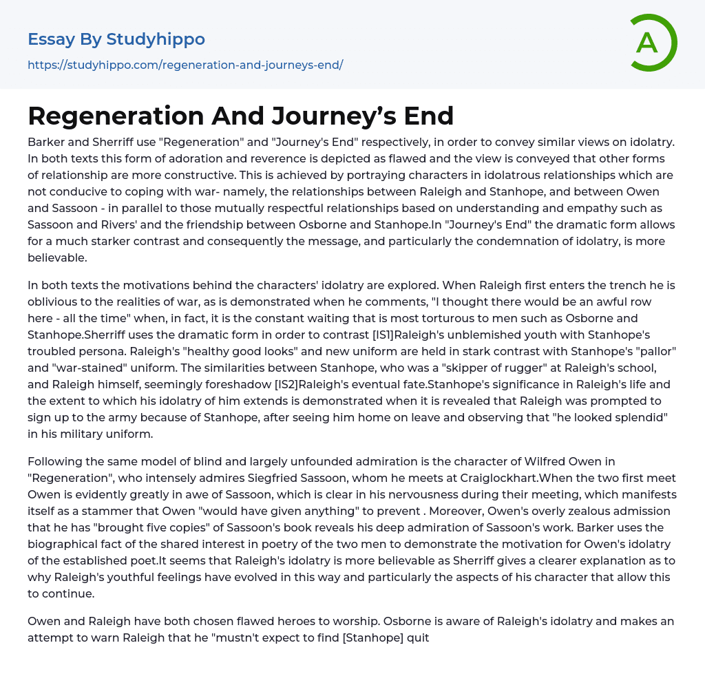Regeneration And Journey’s End Essay Example