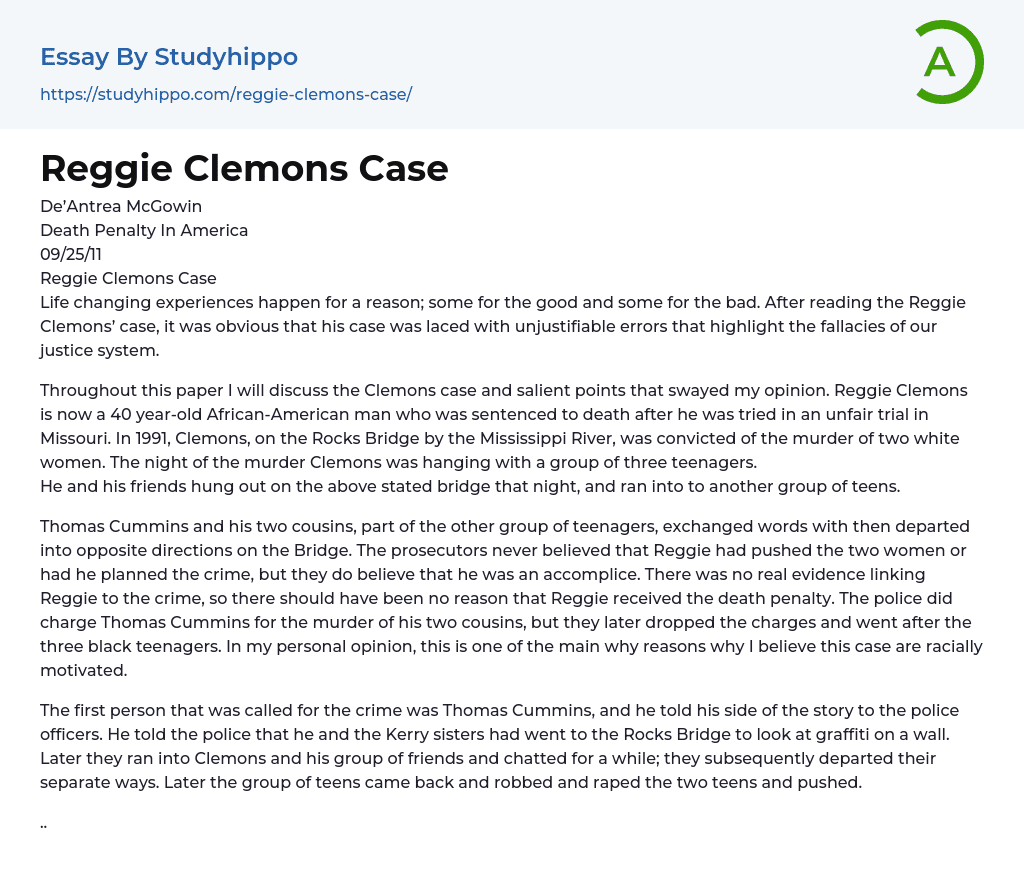 Reggie Clemons Case: Racial Subtext Essay Example