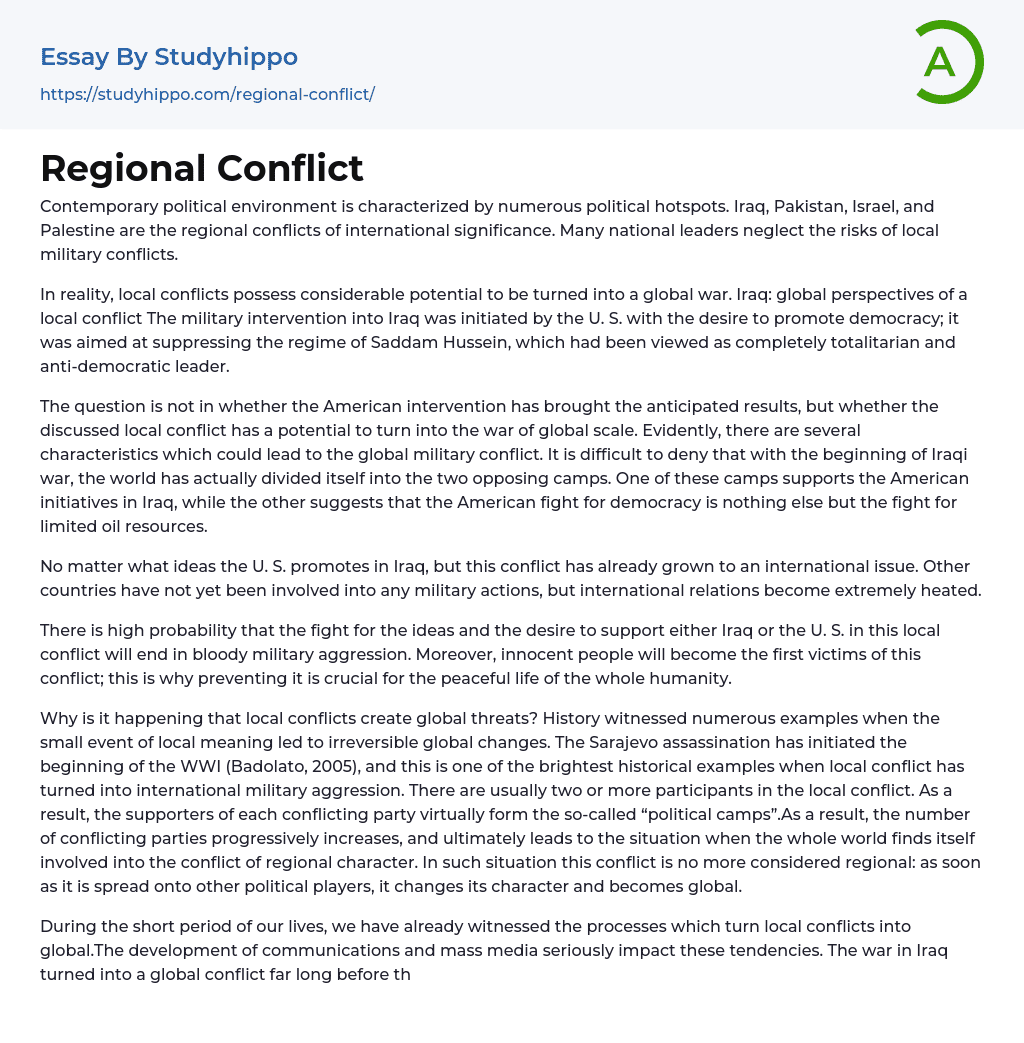 Regional Conflict Essay Example