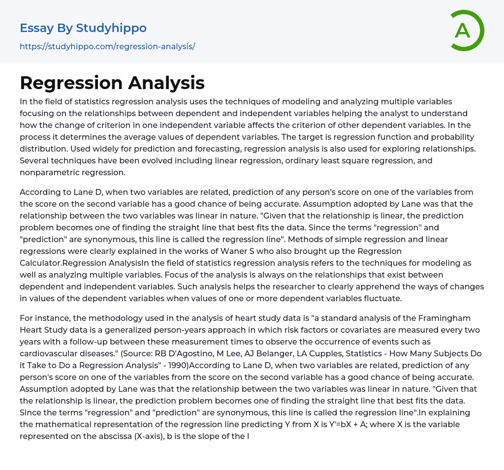 Regression Analysis Essay Example
