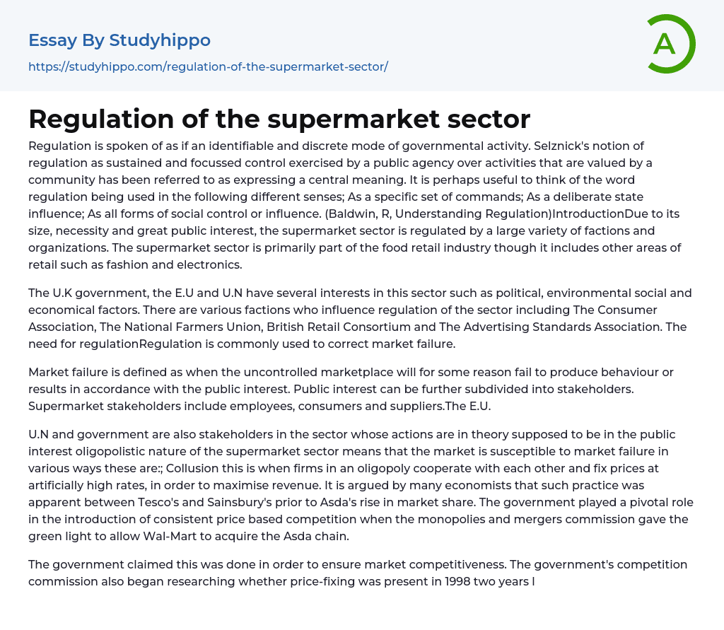 Regulation of the supermarket sector Essay Example