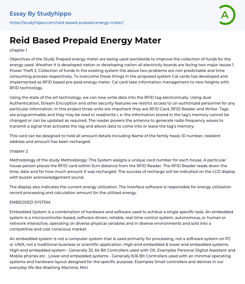 Reid Based Prepaid Energy Mater Essay Example