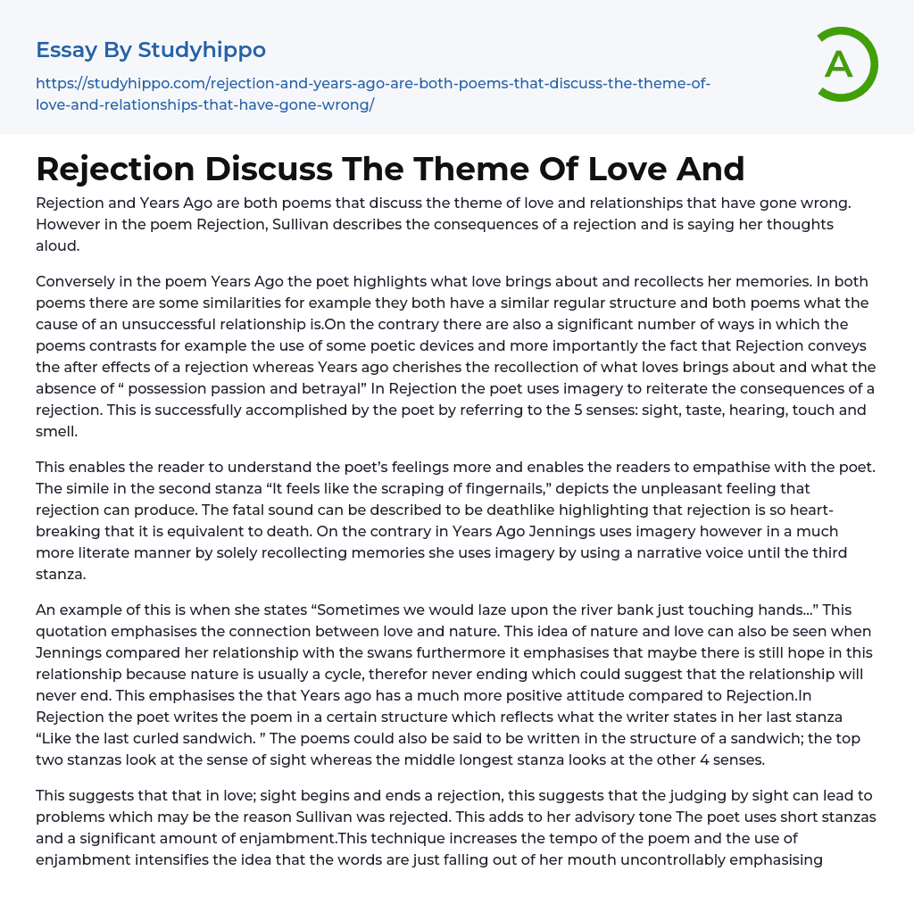 Rejection Discuss The Theme Of Love And Essay Example