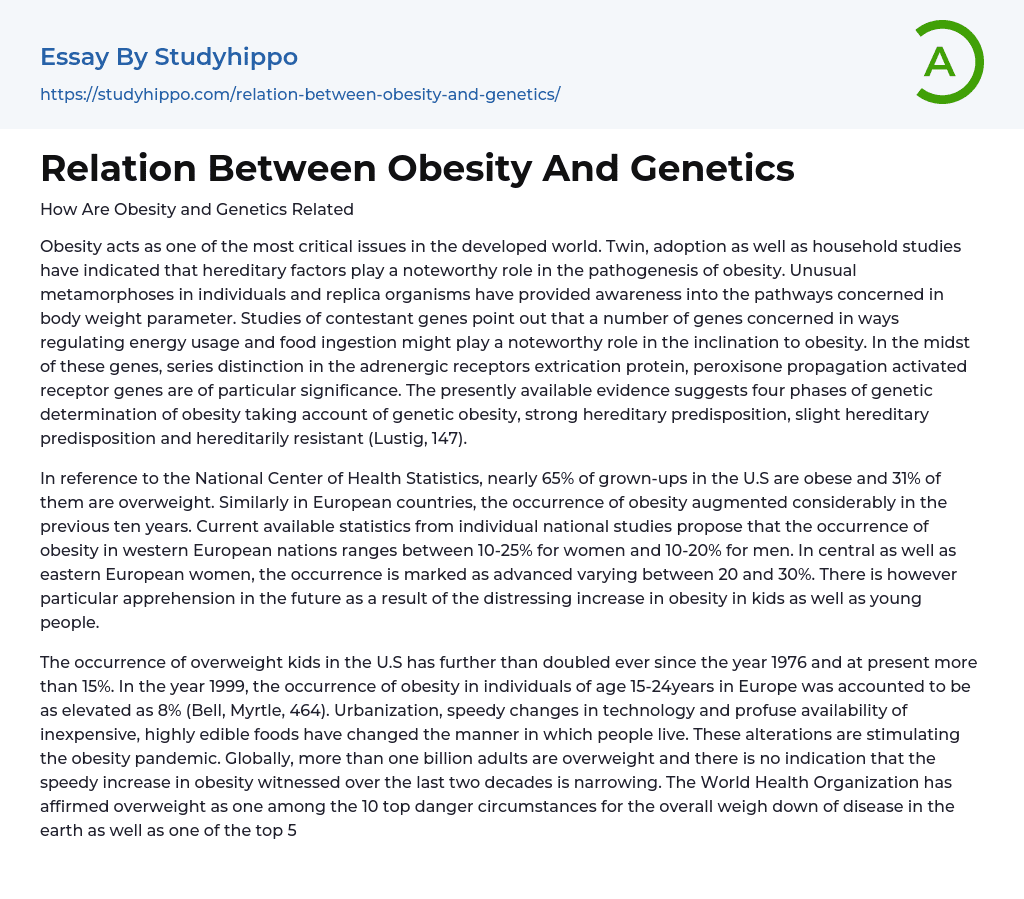 Relation Between Obesity And Genetics Essay Example