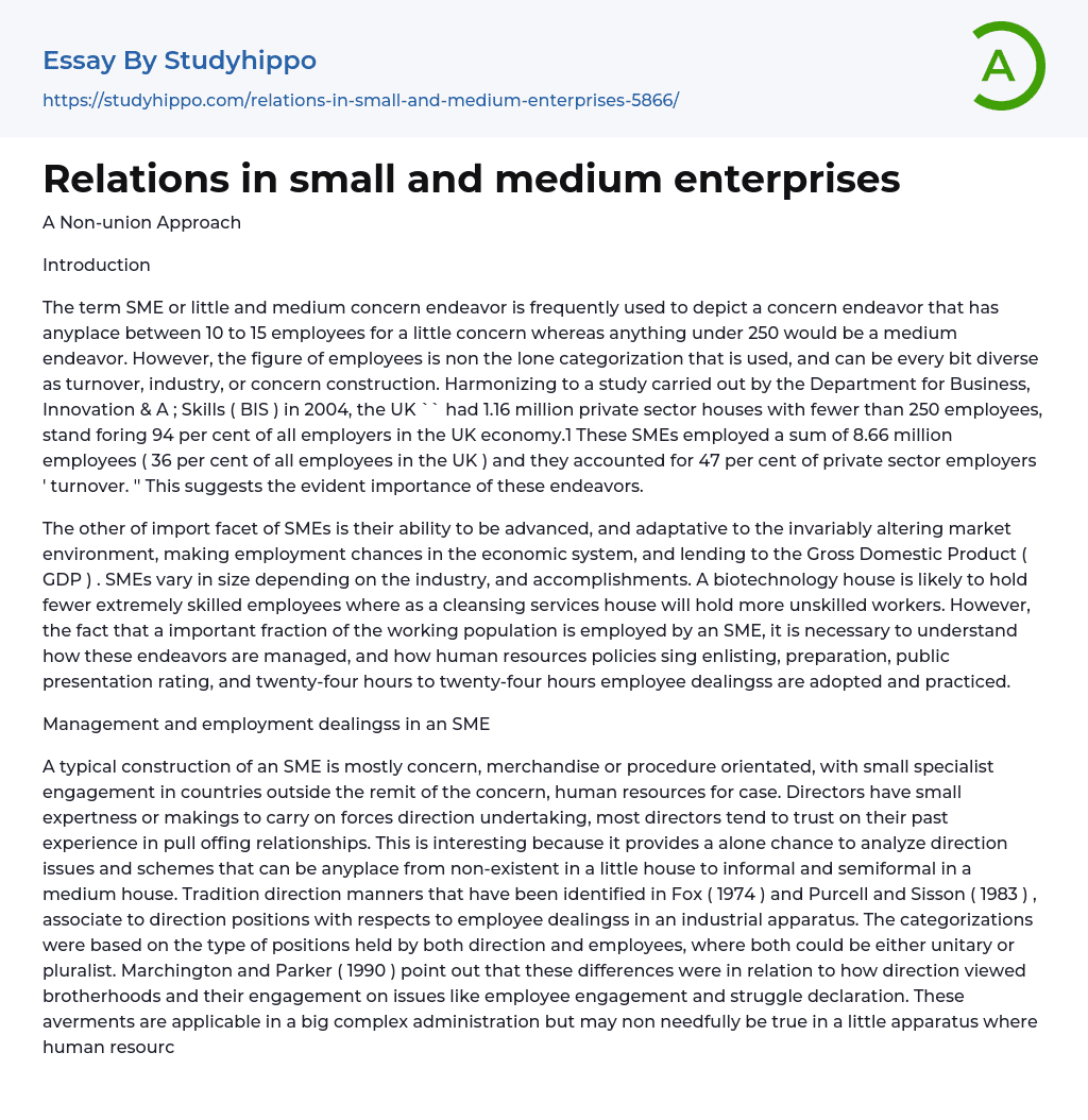 Relations in small and medium enterprises Essay Example