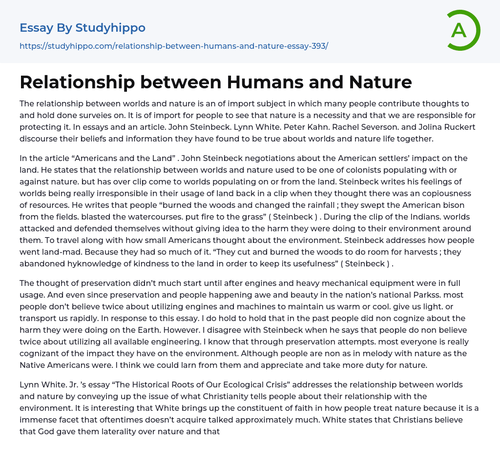 Relationship between Humans and Nature Essay Example
