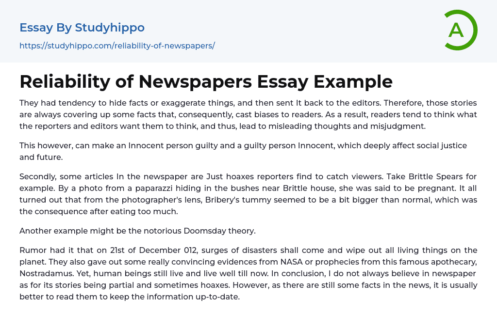 Reliability of Newspapers Essay Example
