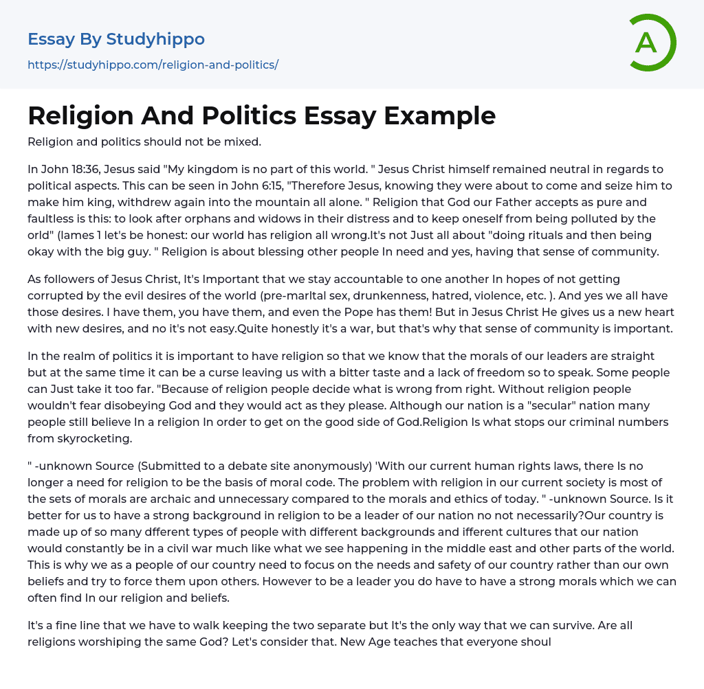 Religion And Politics Essay Example
