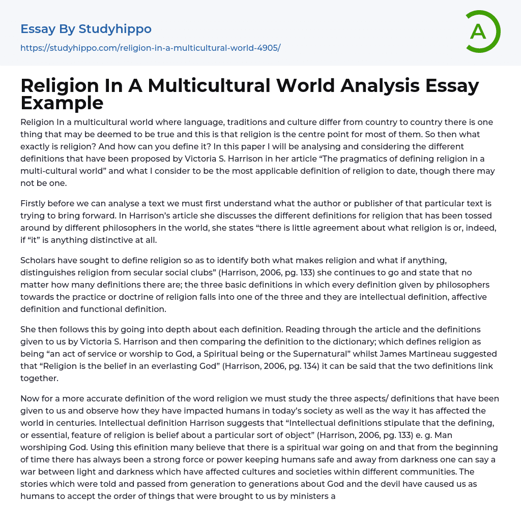 Religion In A Multicultural World Analysis Essay Example