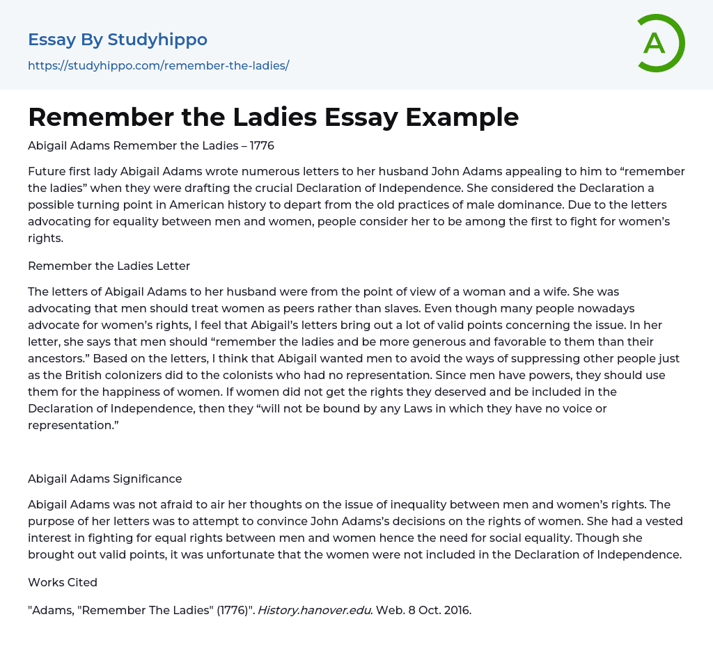 Remember the Ladies Essay Example