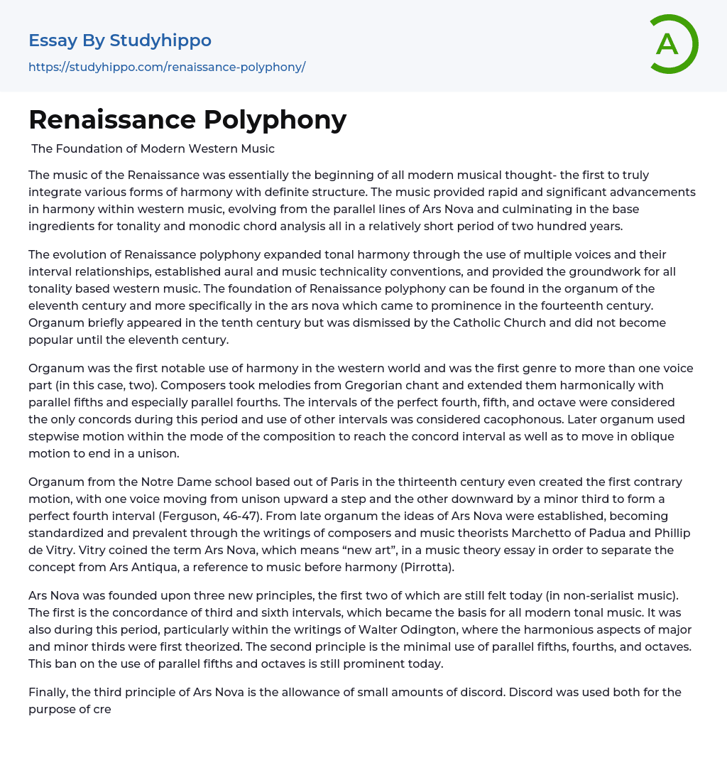 Renaissance Polyphony Essay Example
