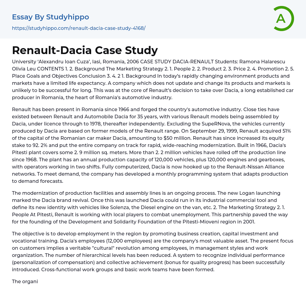 Renault-Dacia Case Study Essay Example