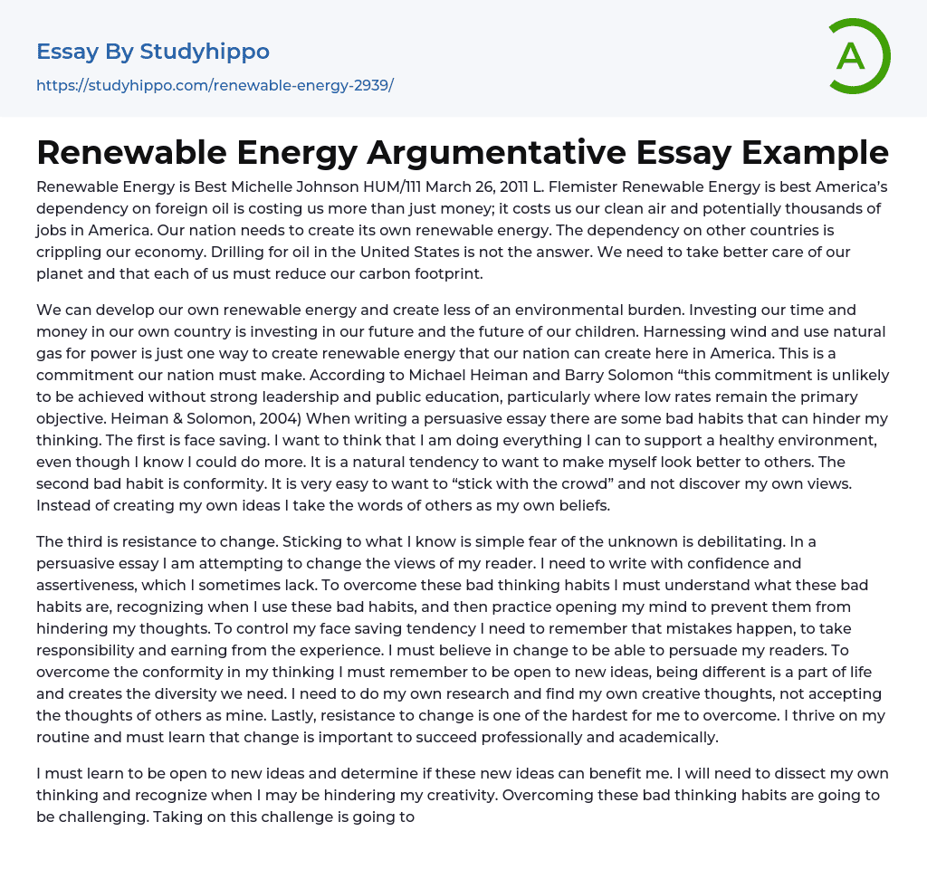 Renewable Energy is Best Essay Example
