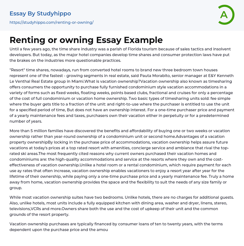 Renting or owning Essay Example