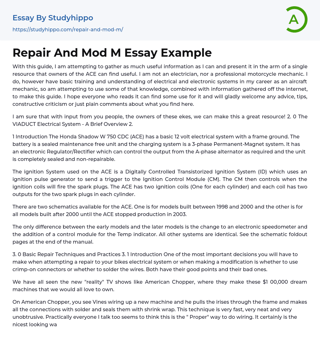 Repair And Mod M Essay Example