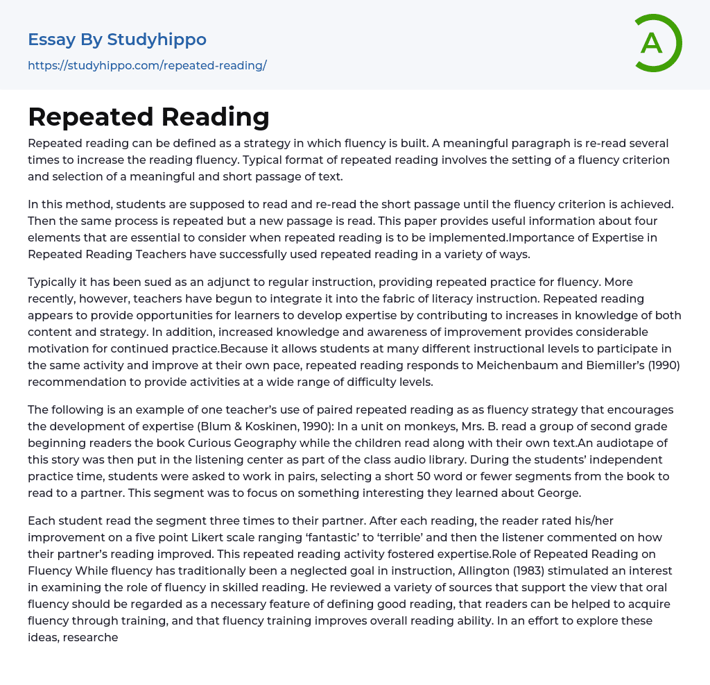 Repeated Reading Essay Example
