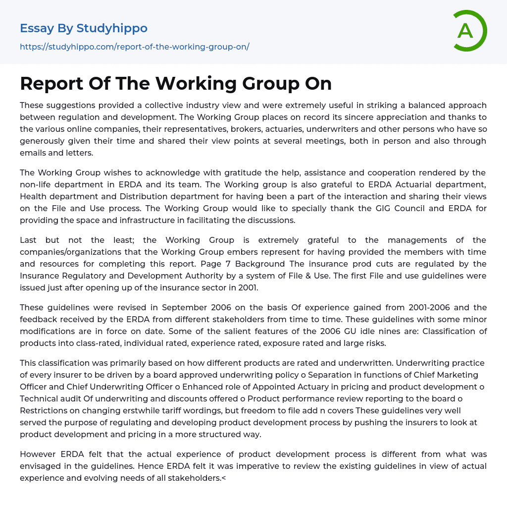 Report Of The Working Group On Essay Example
