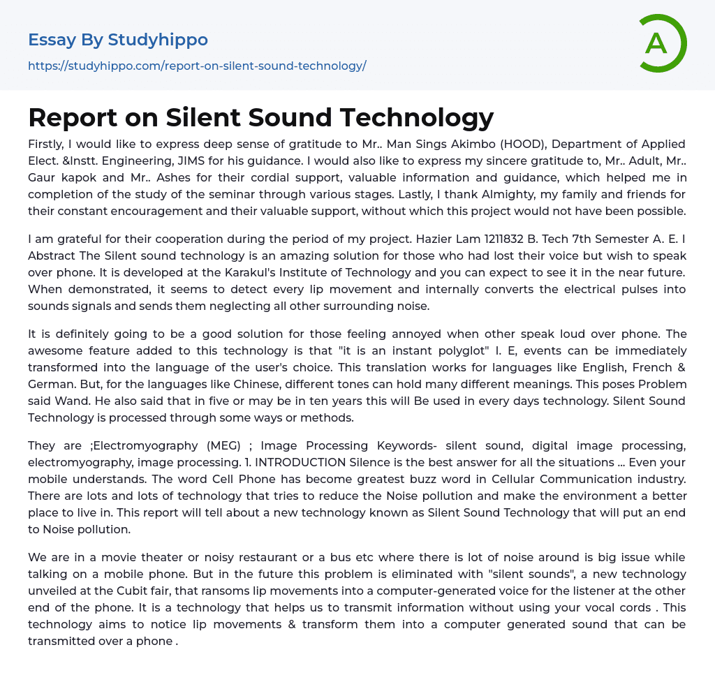 Report on Silent Sound Technology Essay Example
