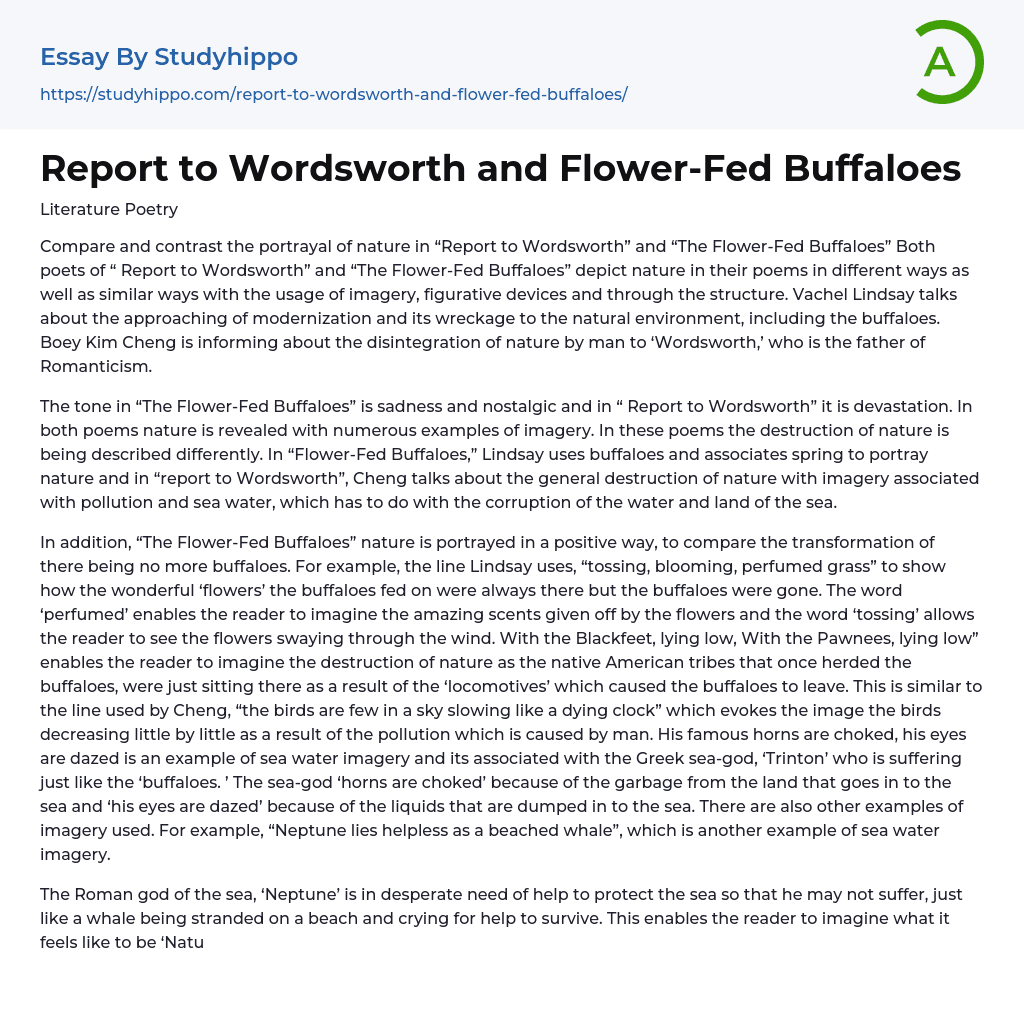 Report to Wordsworth and Flower-Fed Buffaloes Essay Example