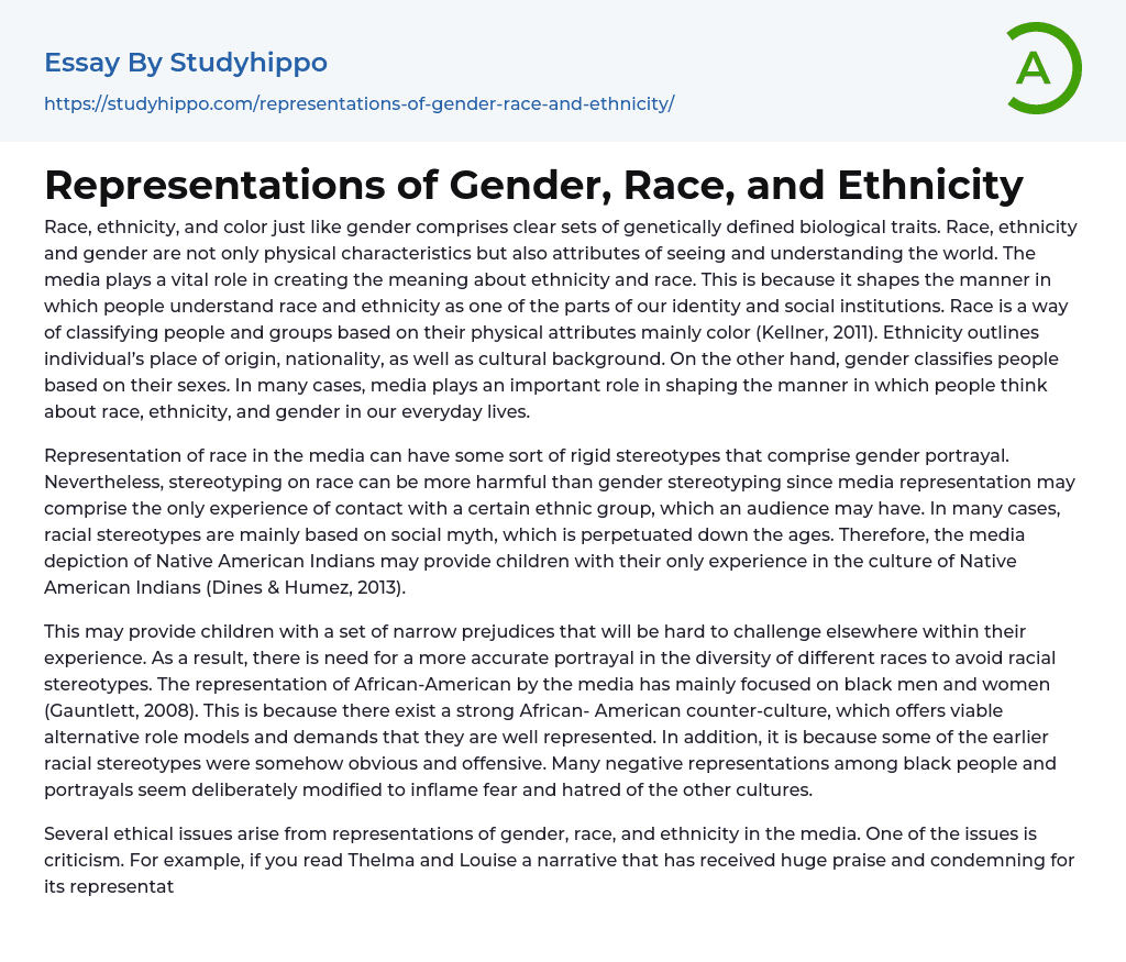 Representations of Gender, Race, and Ethnicity Essay Example