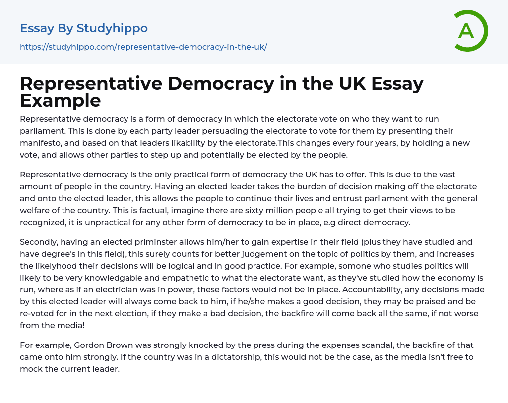Representative Democracy in the UK Essay Example