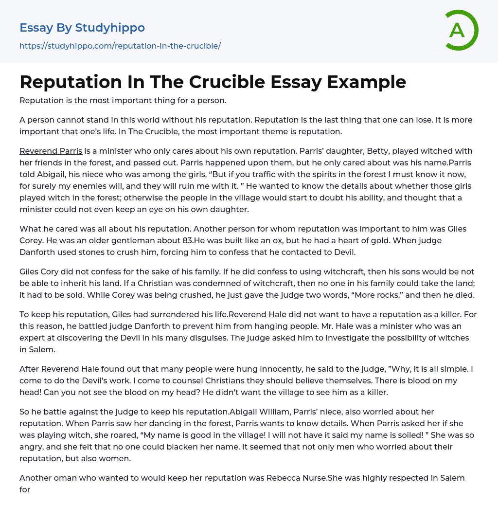 Reputation In The Crucible Essay Example