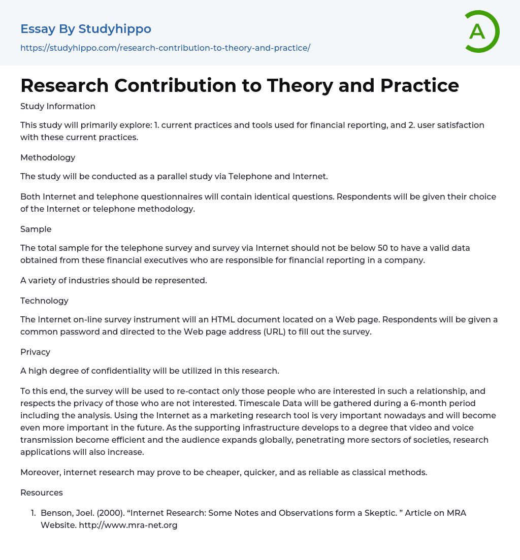 Research Contribution to Theory and Practice Essay Example