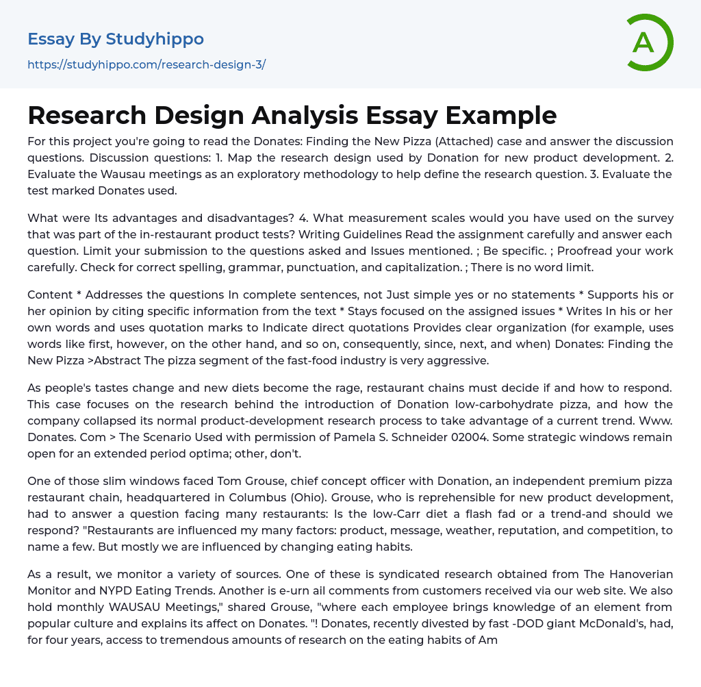 Research Design Analysis Essay Example