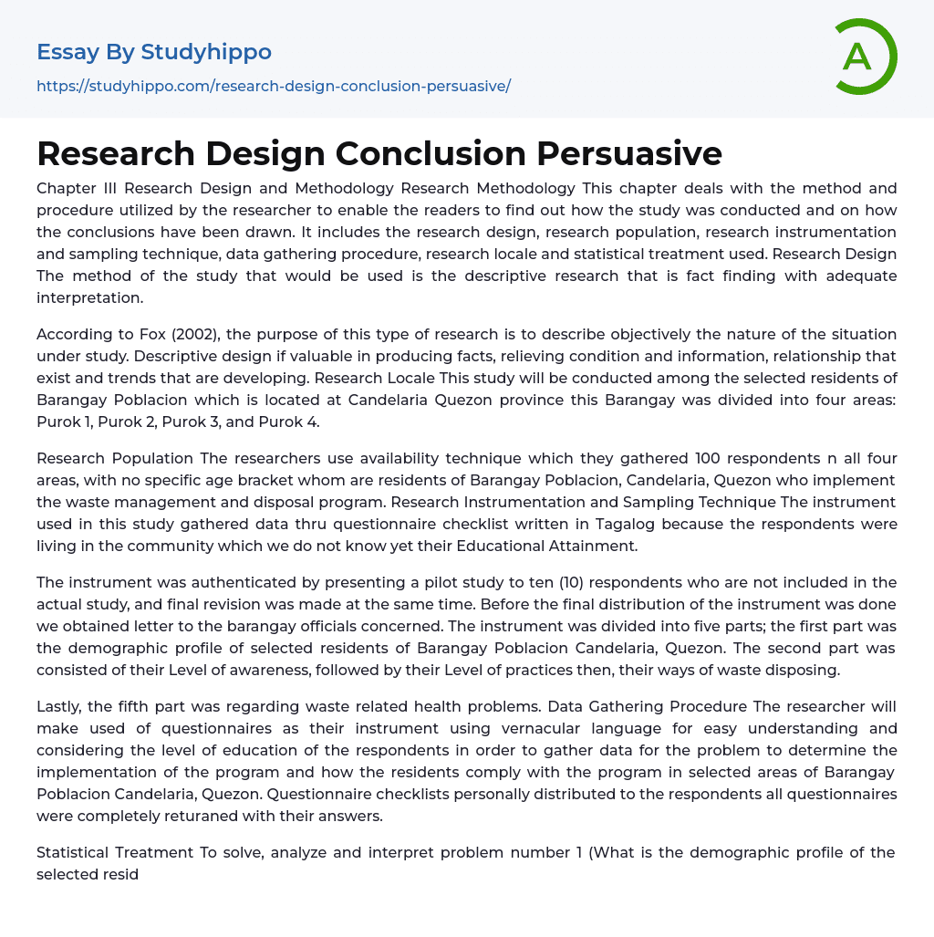 Research Design Conclusion Persuasive Essay Example