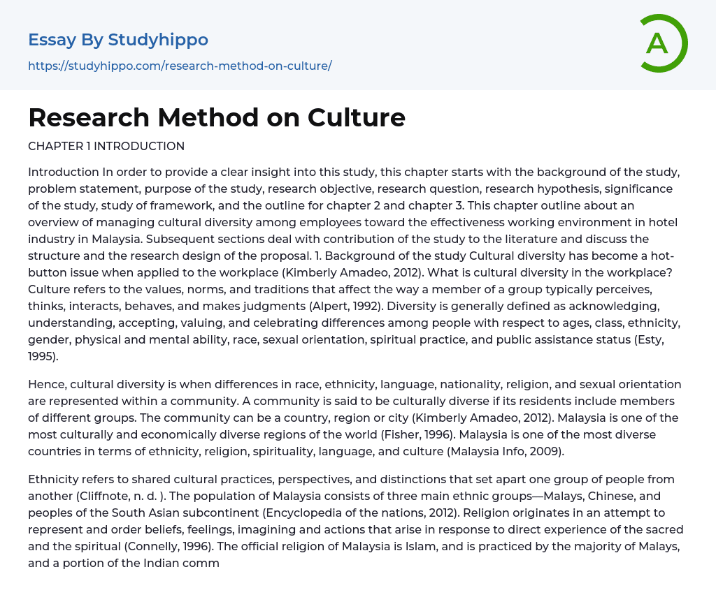 Research Method on Culture Essay Example