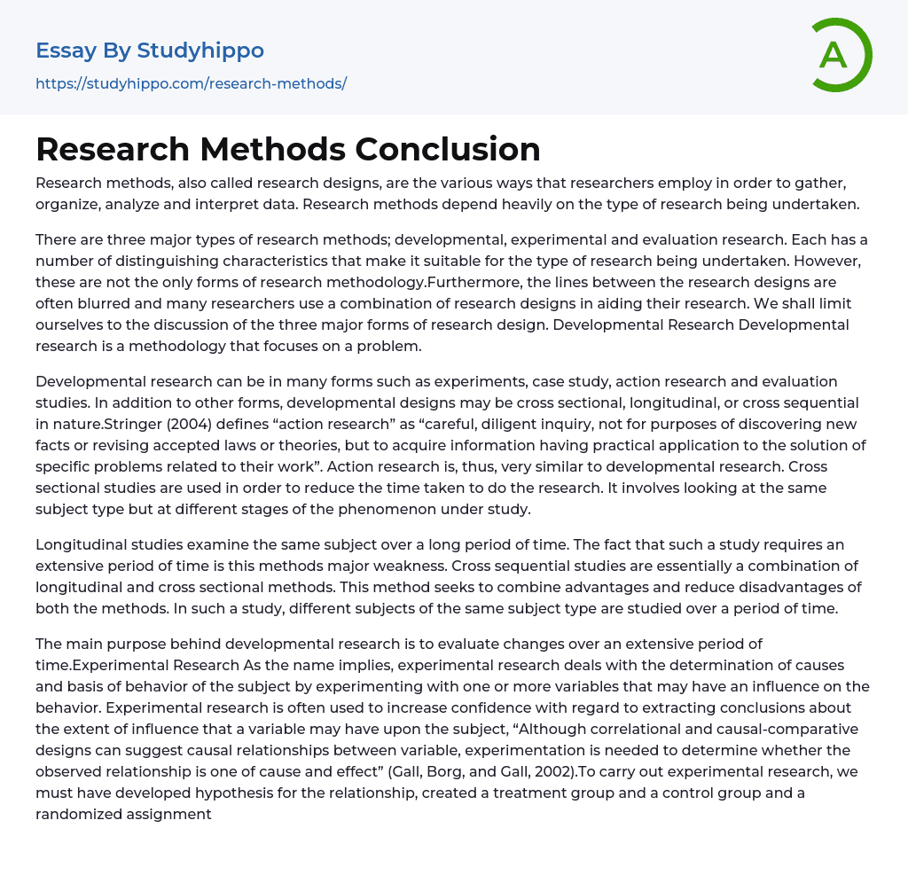 Research Methods Conclusion Essay Example