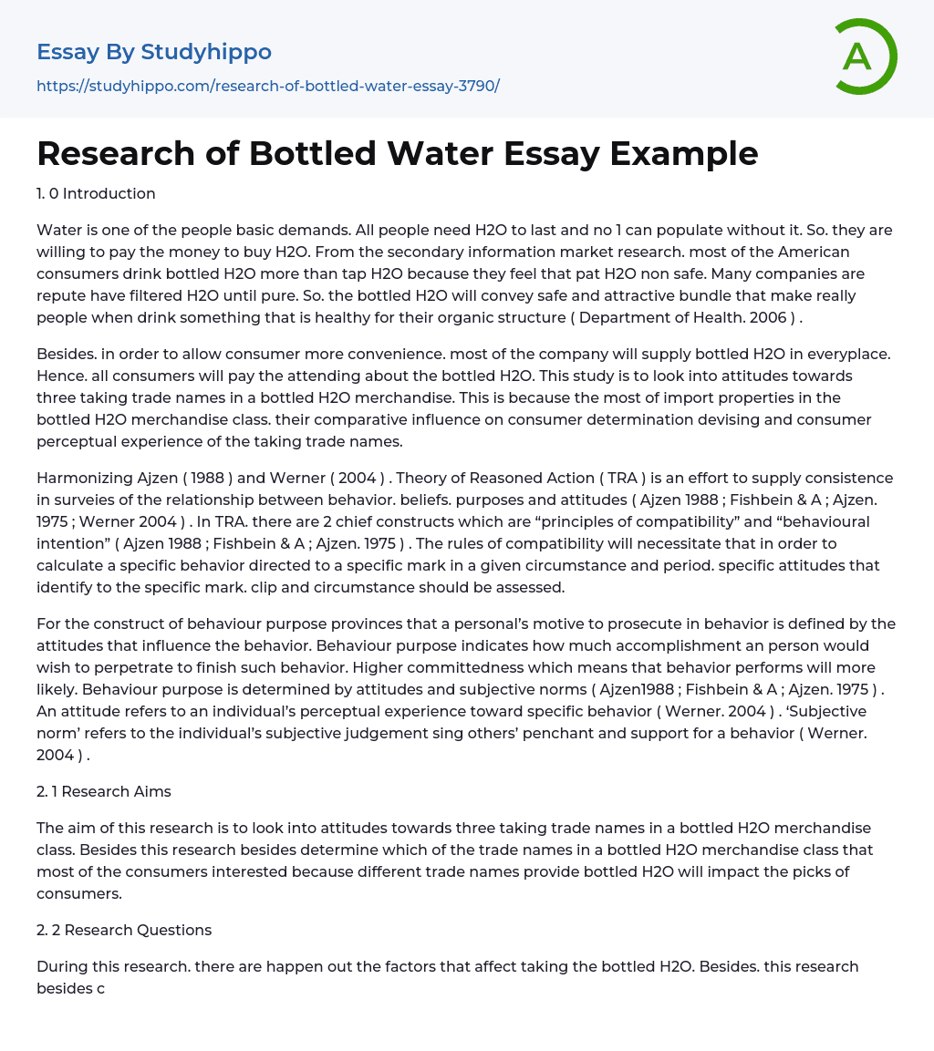 Research of Bottled Water Essay Example