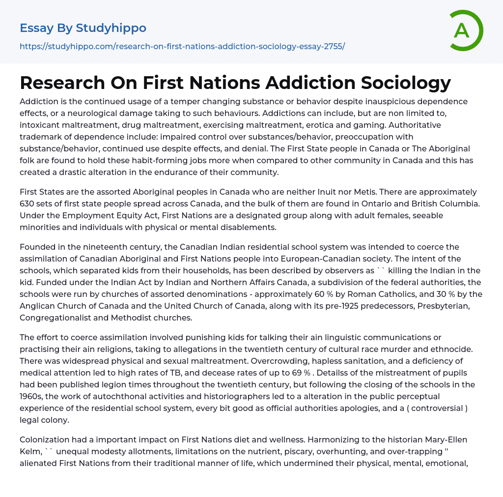 Research On First Nations Addiction Sociology Essay Example