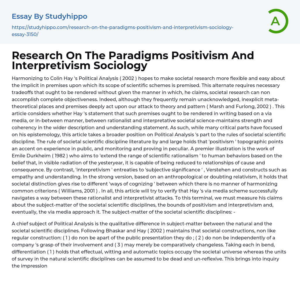 Research On The Paradigms Positivism And Interpretivism Sociology Essay Example