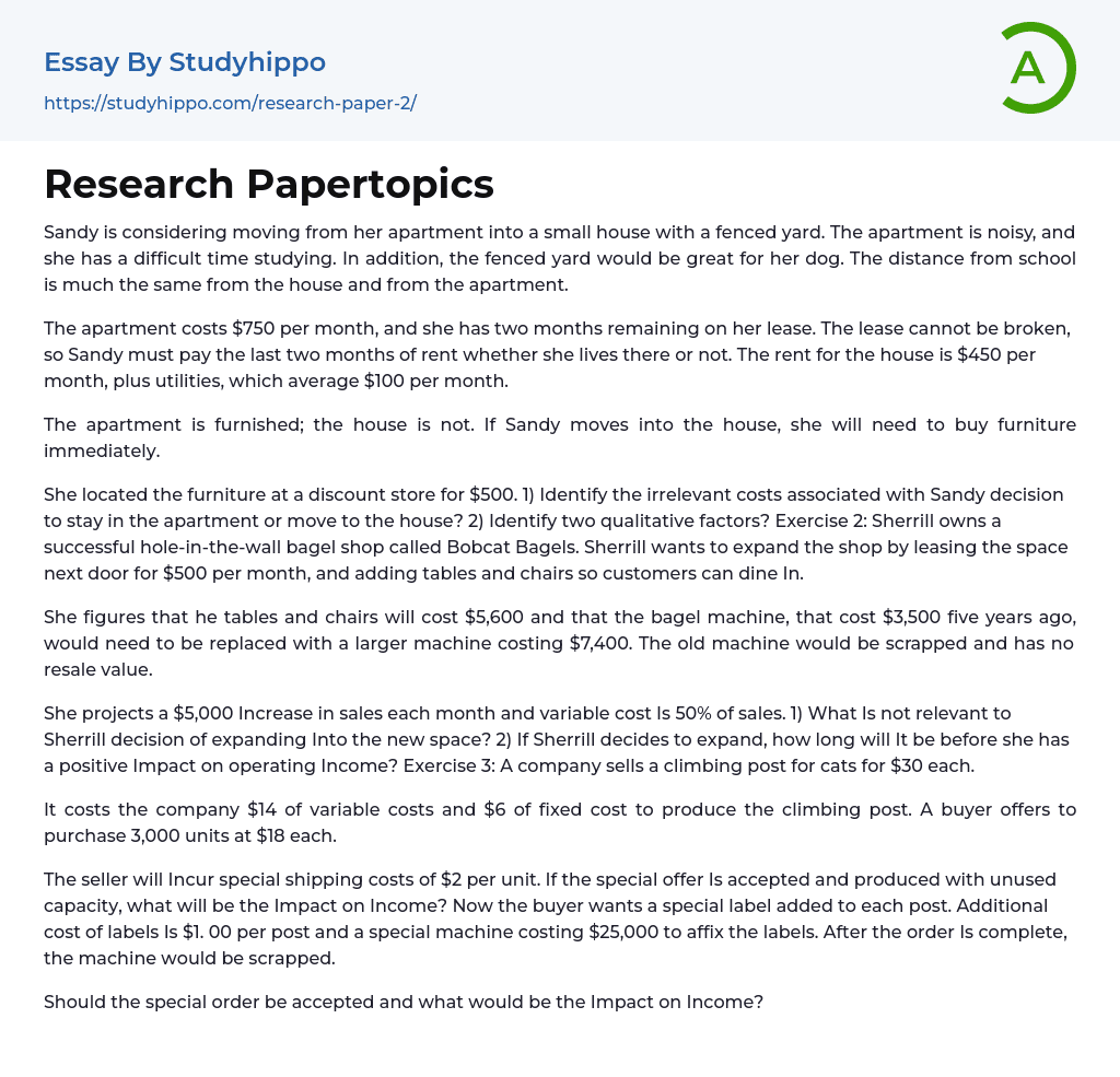 Research Papertopics Essay Example