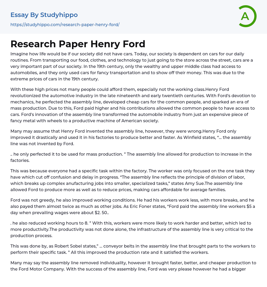Research Paper Henry Ford Essay Example