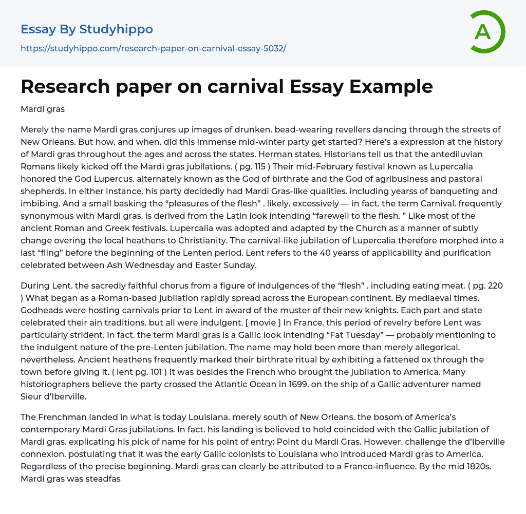 Research paper on carnival Essay Example