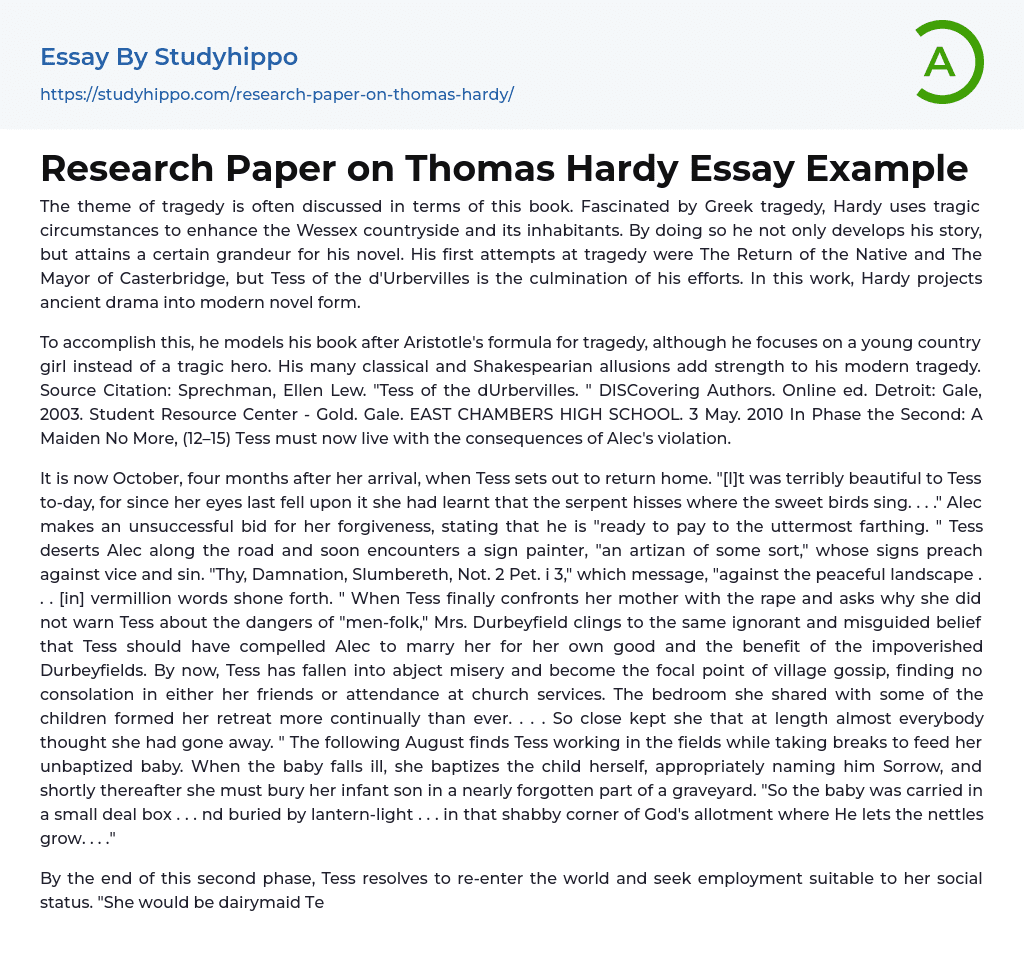 Research Paper on Thomas Hardy Essay Example