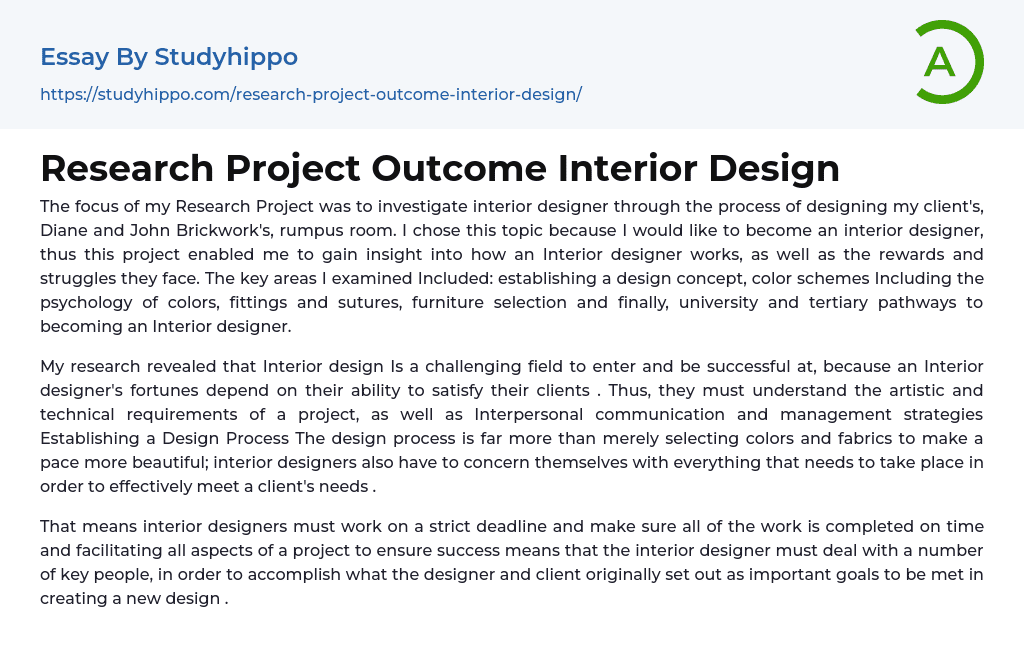 Research Project Outcome Interior Design Essay Example