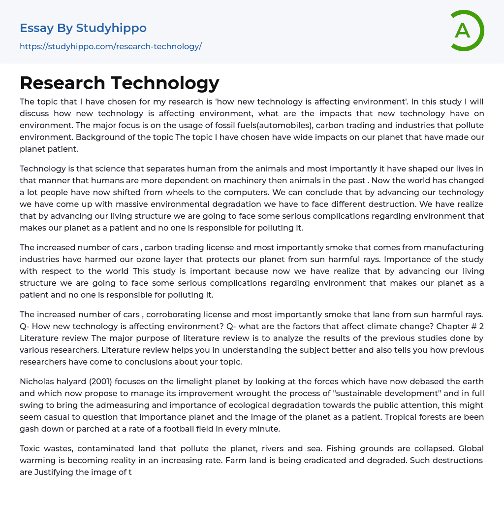 Research Technology Essay Example