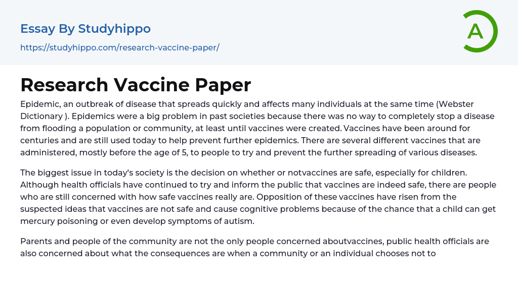 Research Vaccine Paper Essay Example