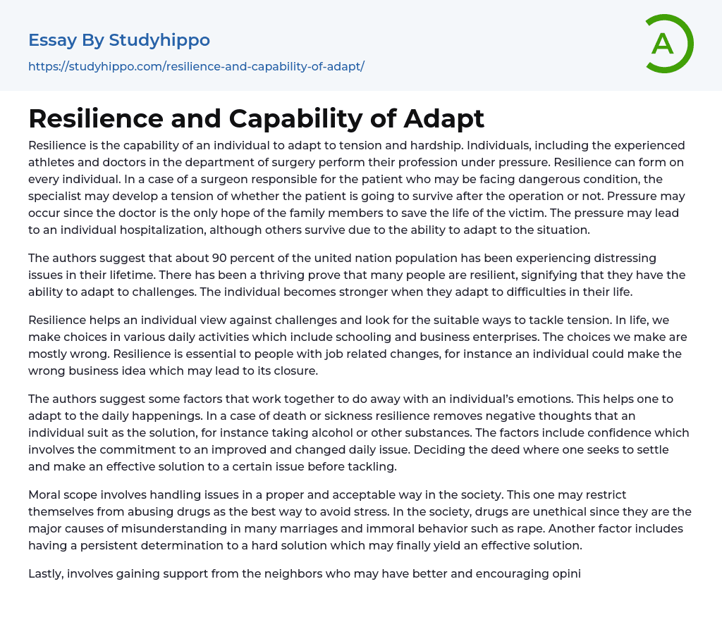 Resilience and Capability of Adapt Essay Example
