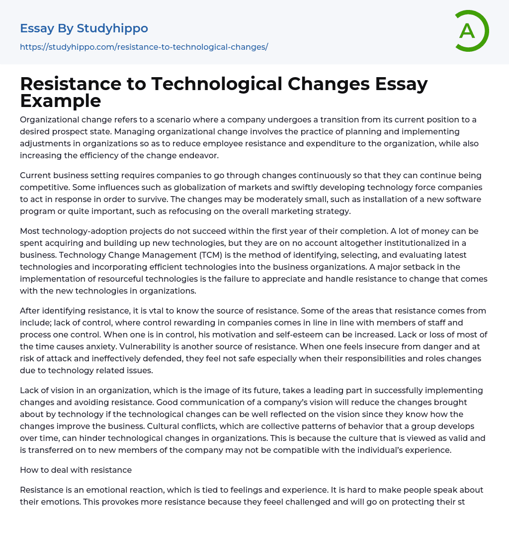 Resistance to Technological Changes Essay Example