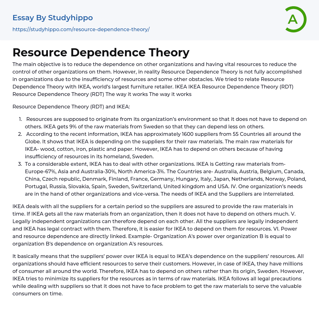 Resource Dependence Theory Essay Example